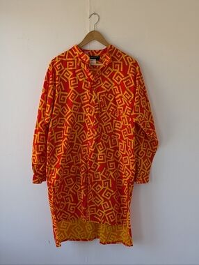 Vintage I.B Diffusion Vibrant Red & Yellow Geometric Tunic Button Front Tunic M